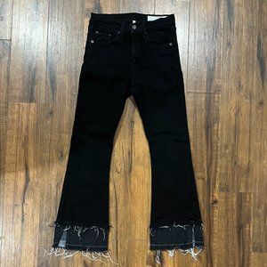 Rag & Bone / JEAN Black Coal Double Hem 10" Crop Flare Jeans